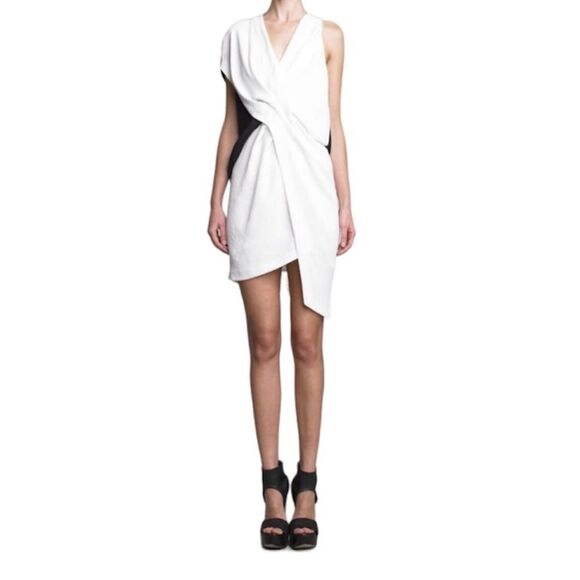 NWT Helmut Lang Sugar Silk Crepe Asymmetrical Black White Sleeveless Dress 10 - Picture 2 of 16